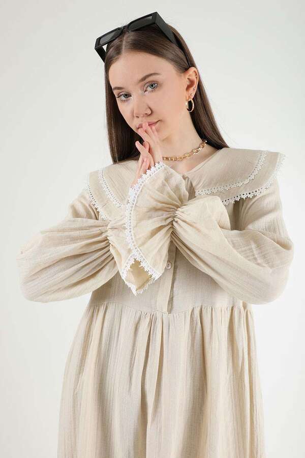 Baby Collar Belted Dress Stone - 2