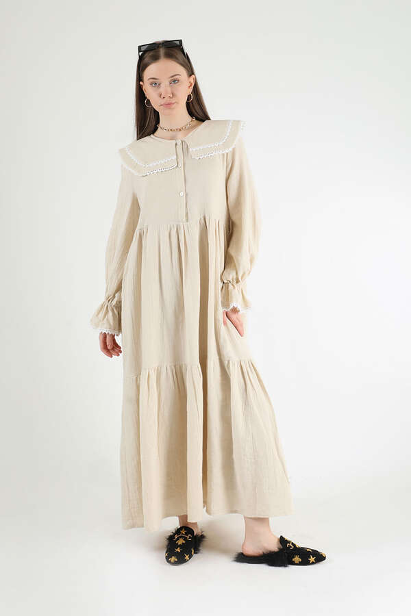 Baby Collar Belted Dress Stone - 3