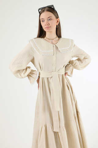 Baby Collar Belted Dress Stone - 4