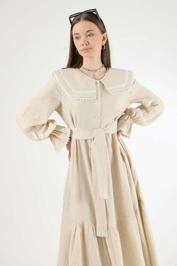 Baby Collar Belted Dress Stone - 4