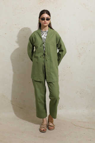 Bağcıklı Kimona Takım Haki - 1