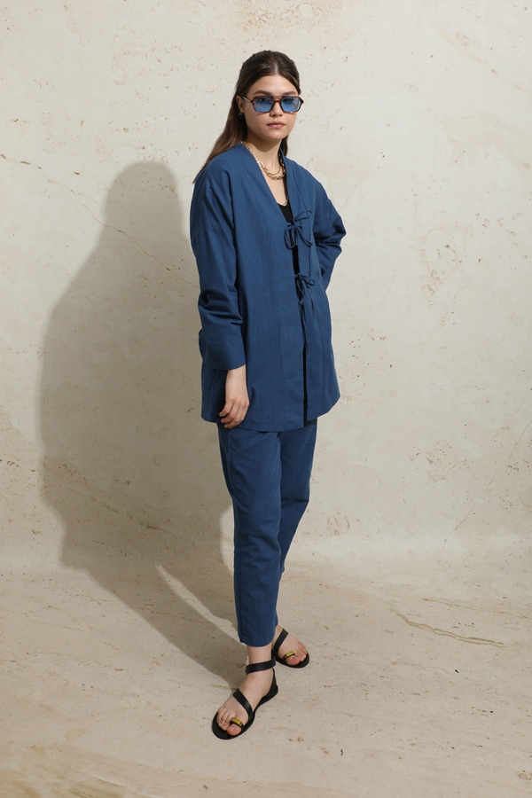 Bağcıklı Kimona Takım İndigo - 2