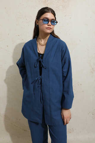 Bağcıklı Kimona Takım İndigo - 4