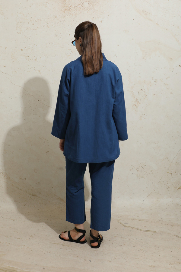 Bağcıklı Kimona Takım İndigo - 6