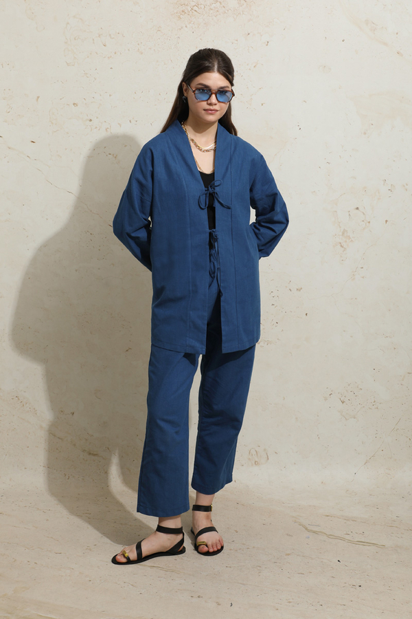 Bağcıklı Kimona Takım İndigo 
