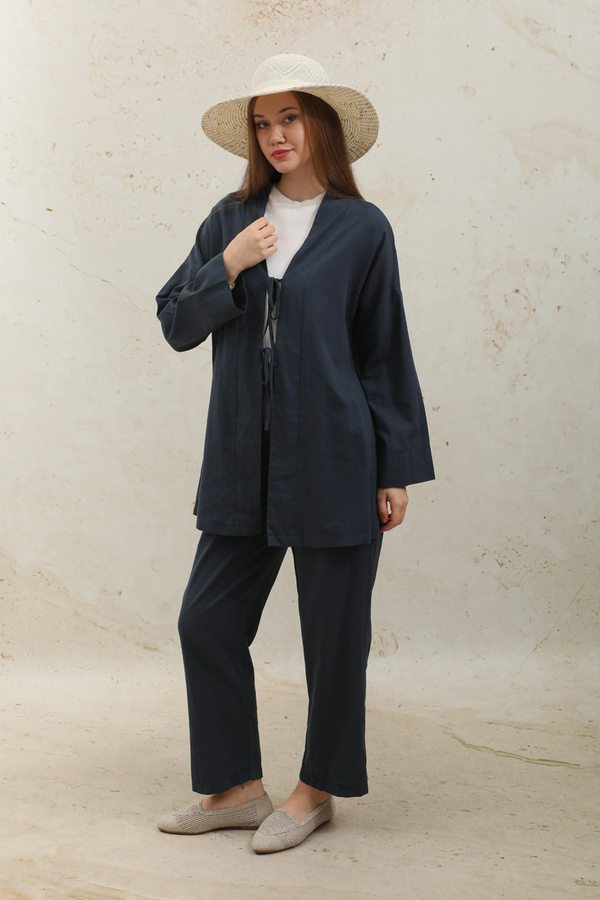 Bağcıklı Kimona Takım Koyu Lacivert - 3