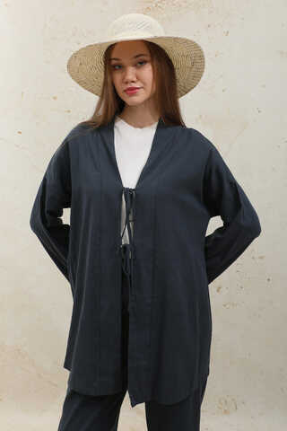 Bağcıklı Kimona Takım Koyu Lacivert - 2