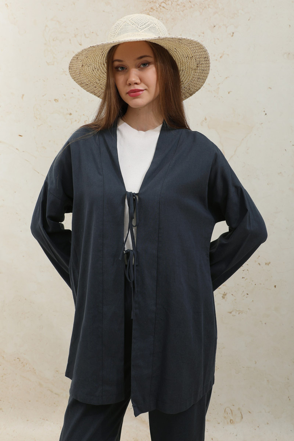 Bağcıklı Kimona Takım Koyu Lacivert - 2