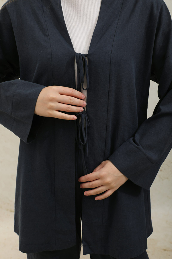 Bağcıklı Kimona Takım Koyu Lacivert - 4
