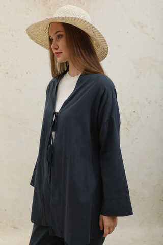Bağcıklı Kimona Takım Koyu Lacivert - 5