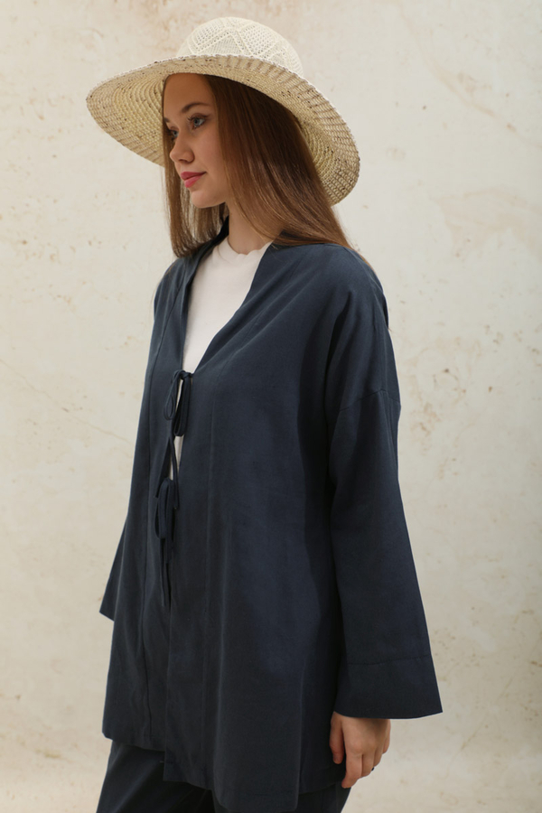 Bağcıklı Kimona Takım Koyu Lacivert - 5