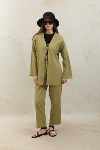 Bağcıklı Kimona Takım Yağ Yeşili - 1