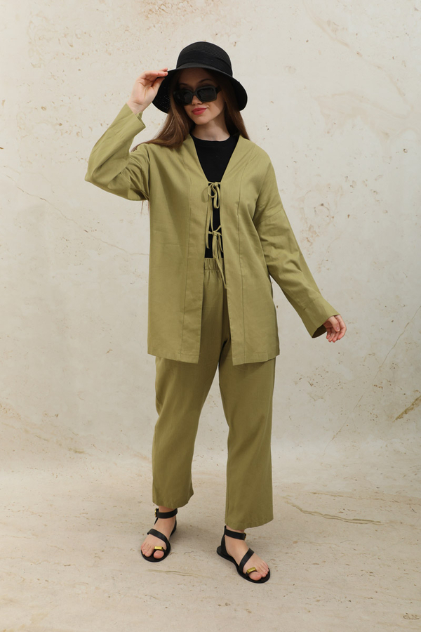 Bağcıklı Kimona Takım Yağ Yeşili - 2