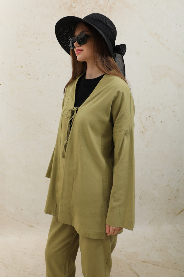 Bağcıklı Kimona Takım Yağ Yeşili - 3
