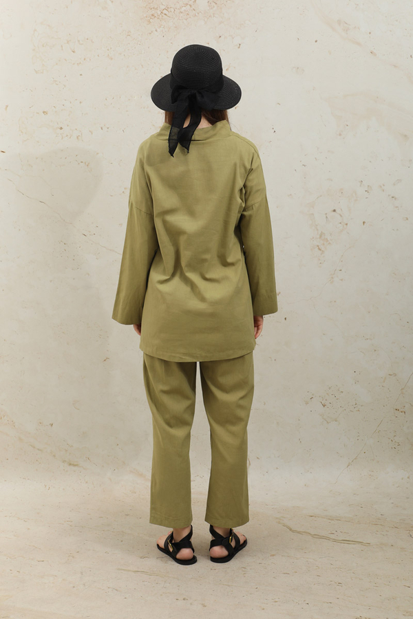 Bağcıklı Kimona Takım Yağ Yeşili - 6