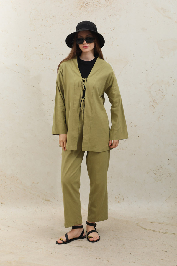 Bağcıklı Kimona Takım Yağ Yeşili - 1
