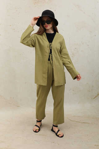 Bağcıklı Kimona Takım Yağ Yeşili - 2