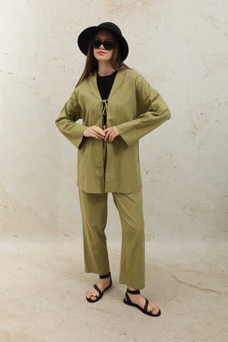 Bağcıklı Kimona Takım Yağ Yeşili - 4