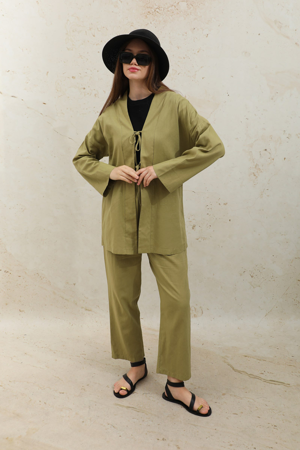 Bağcıklı Kimona Takım Yağ Yeşili - 4