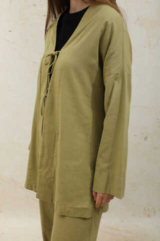 Bağcıklı Kimona Takım Yağ Yeşili - 5