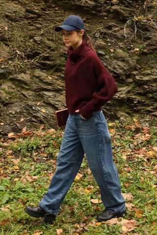 Baggy Denim Pantolon Koyu Mavi - 2