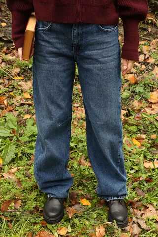 Baggy Denim Pantolon Koyu Mavi - 4