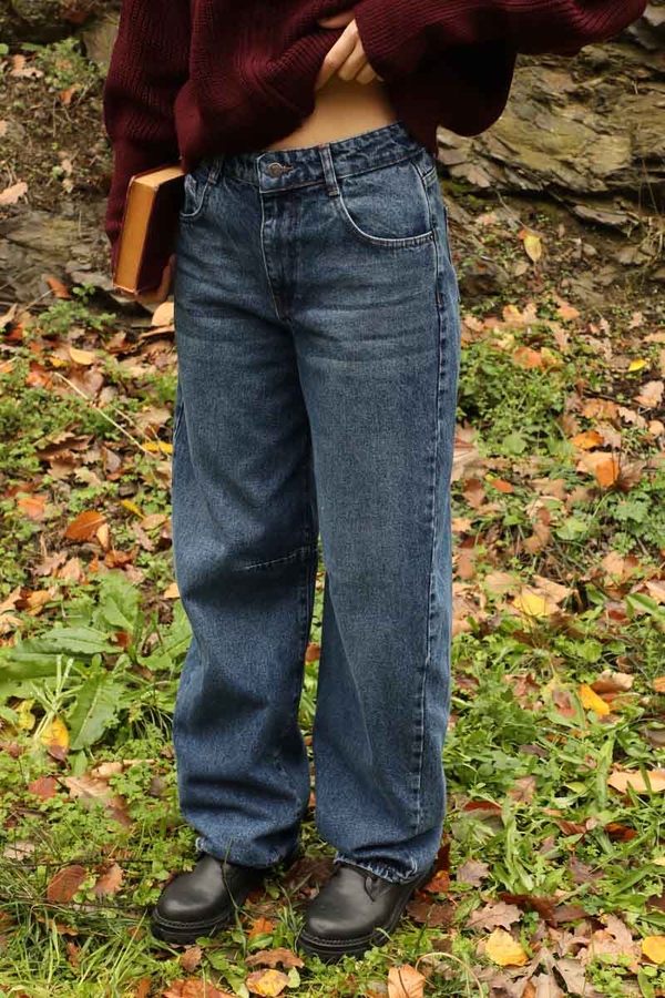 Baggy Denim Pantolon Koyu Mavi - 5