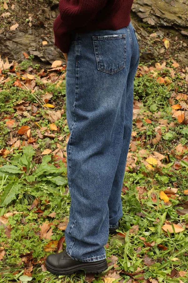 Baggy Denim Pantolon Koyu Mavi - 3