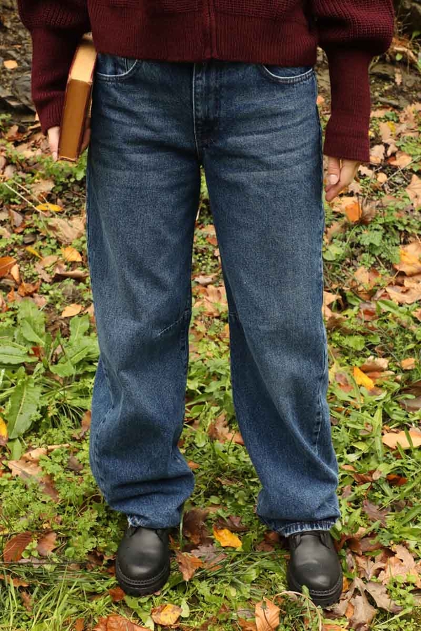Baggy Denim Pantolon Koyu Mavi - 4