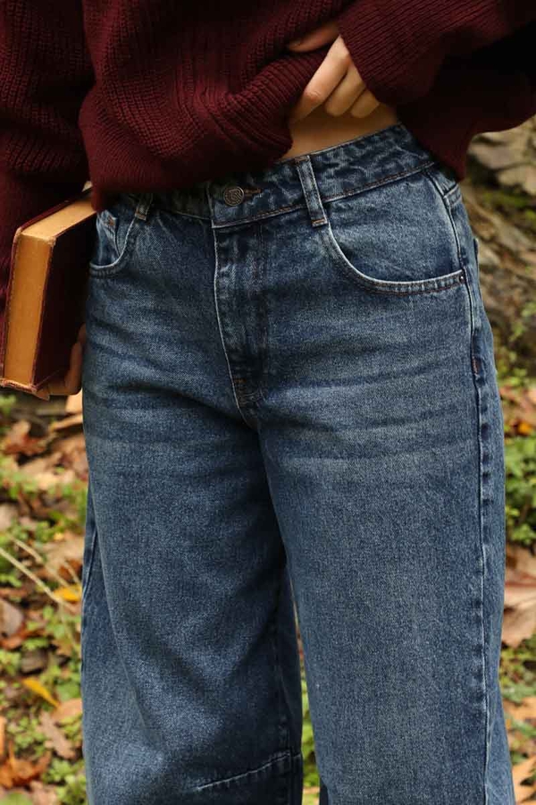 Baggy Denim Pantolon Koyu Mavi - 6