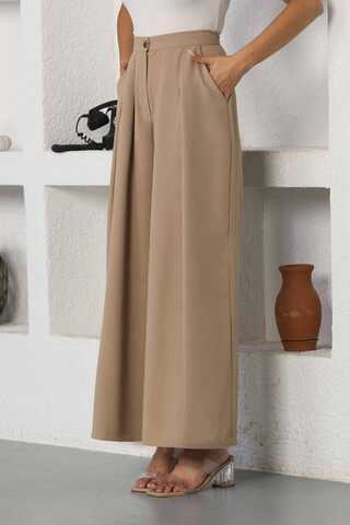 Wide Leg Pleated Trousers Beige - 4