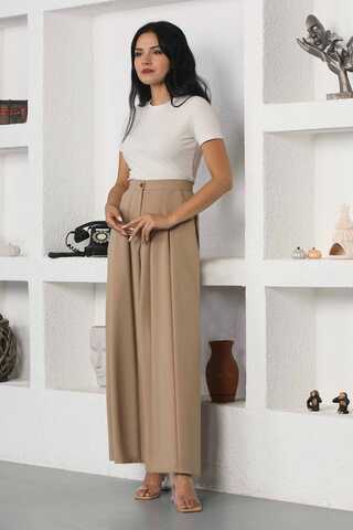 Wide Leg Pleated Trousers Beige - 2
