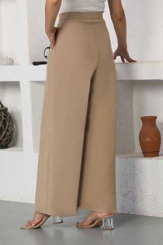 Wide Leg Pleated Trousers Beige - 5