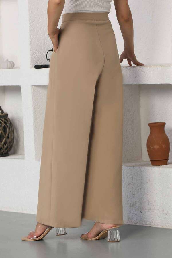 Wide Leg Pleated Trousers Beige - 5