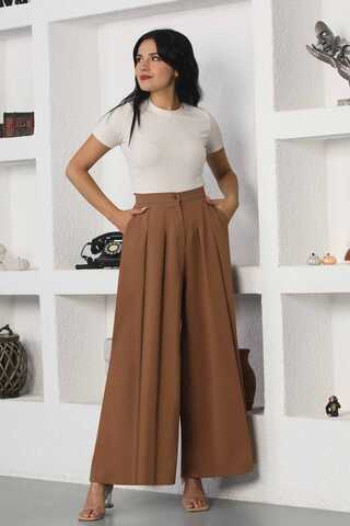 Wide Leg Pleated Trousers Brown - 2