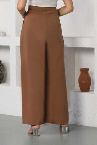 Wide Leg Pleated Trousers Brown - 4