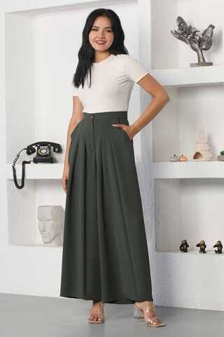 Wide Leg Pleated Trousers Khaki - 1