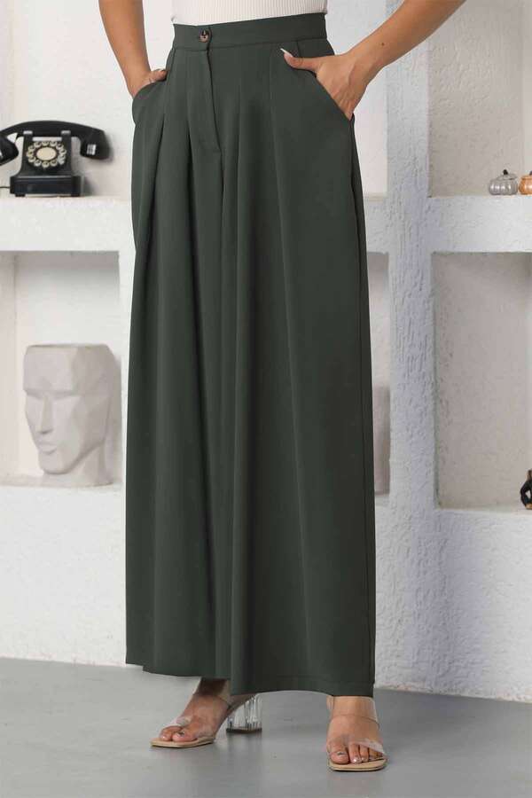 Wide Leg Pleated Trousers Khaki - 3