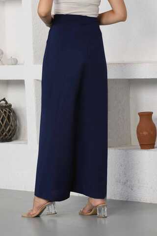 Wide Leg Pleated Trousers Navy Blue - 4