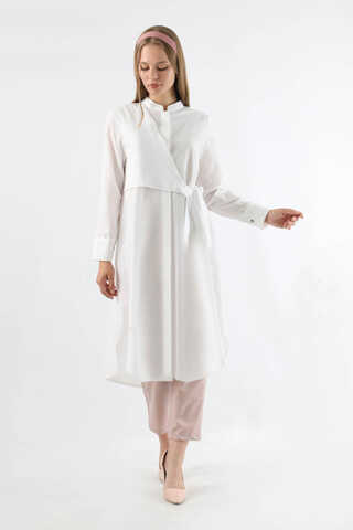 Bağlama Detaylı Tunik Beyaz - 1