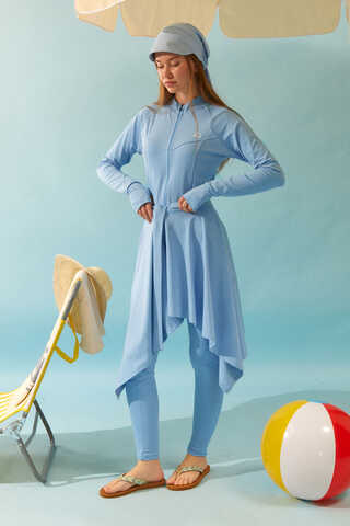 Bağlamalı Asimetrik Mayo Eteği Bebe Mavisi - 1