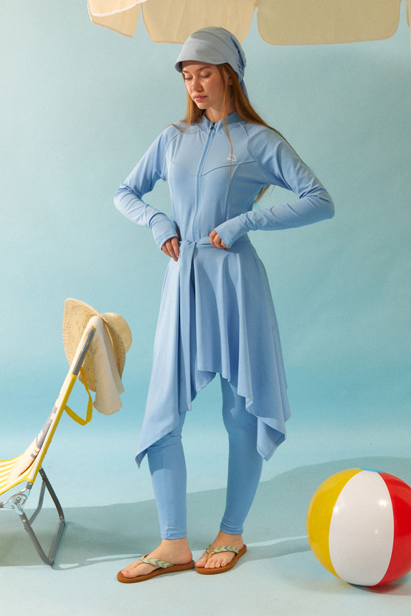 Bağlamalı Asimetrik Mayo Eteği Bebe Mavisi 