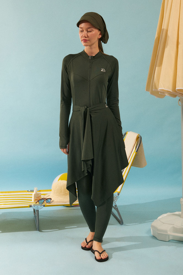 Bağlamalı Asimetrik Mayo Eteği Haki - 3