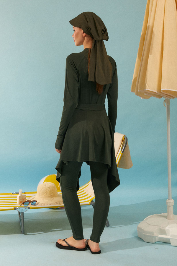 Bağlamalı Asimetrik Mayo Eteği Haki - 7