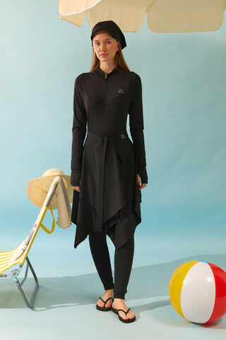 Bağlamalı Asimetrik Mayo Eteği Siyah - 1