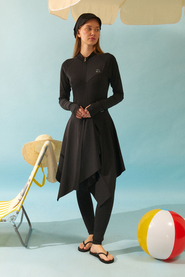 Bağlamalı Asimetrik Mayo Eteği Siyah - 3