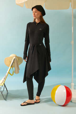 Bağlamalı Asimetrik Mayo Eteği Siyah - 6