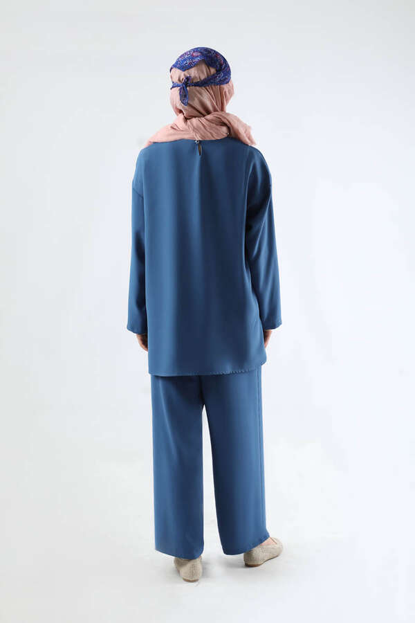 Bağlamalı Büzgü Detaylı Takım İndigo - 6