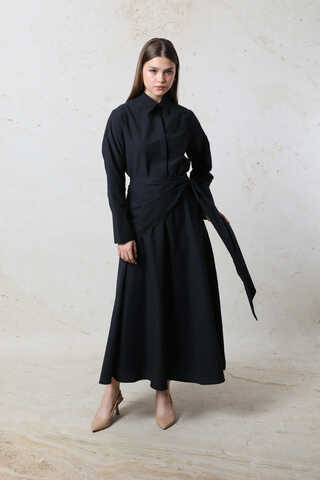 Bağlamalı Etek Takım Lacivert - 1