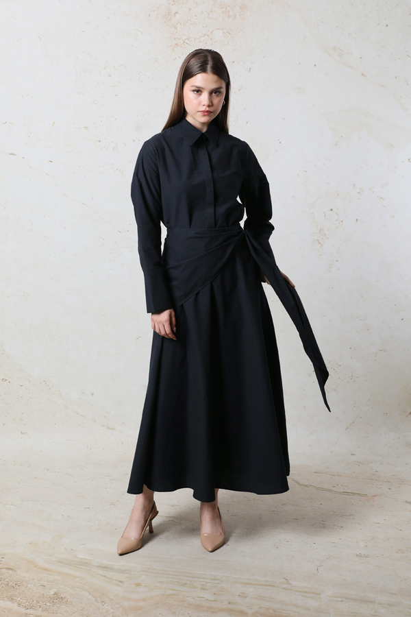 Bağlamalı Etek Takım Lacivert